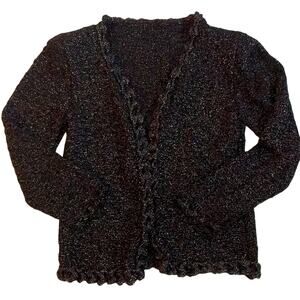 Vintage black and rainbow sparkle knit and crochet black cardigan size L